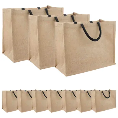 vidaXL Geantă de iută 10 Natural și Negru 42 x 33 x 19 cm