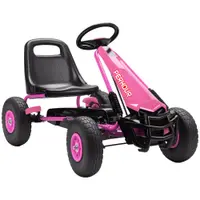 AIYAPLAY Gokart cu pedale pentru copii, scaun reglabil pe înălțime, roți EVA, frână, ambreiaj, 3-8 ani, Roz | Aosom Romania