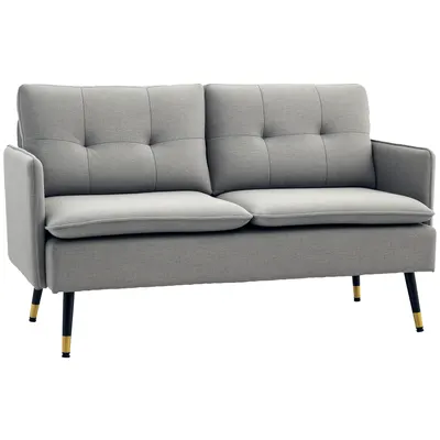 HOMCOM Canapea cu 2 Locuri din Material Textil cu Perne Capitonate, Canapea Modernă cu 2 Locuri cu Picioare din Oțel 139x68x80cm, Gri | Aosom Romania