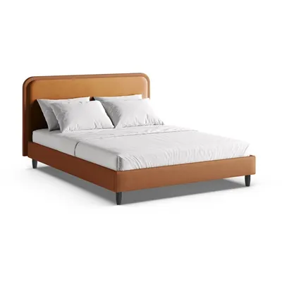 Pat matrimonial portocaliu tapițat cu somieră 140x200 cm Aveline – Micadoni
