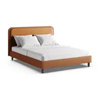 Pat matrimonial portocaliu tapițat cu somieră 160x200 cm Aveline – Micadoni