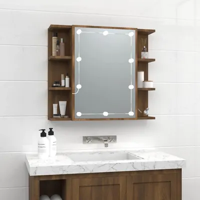 vidaXL Dulap cu oglindă și LED, stejar maro, 70x16,5x60 cm