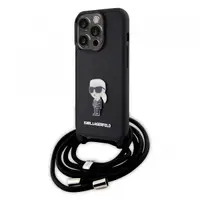 Husa pentru Apple iPhone 15 Pro, Karl Lagerfeld, Saffiano Crossbody Monogram Metal Pin Karl, Neagra