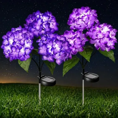 Set 2 Lampi Solare Decorative Tip Hortensie Mov – Iluminare LED, Design Realist si Functionare Automata