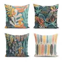 Set 4 fețe de pernă Minimalist Cushion Covers Colorful Leaves, 43 x 43 cm