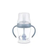 Cana Invatare cu Pai NUK Perfect Match 150 ml Control Temperatura Albastru Pinguin