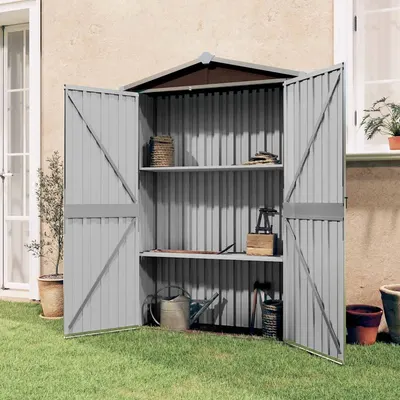vidaXL Șopron de grădină, maro, 116x45x175 cm, oțel galvanizat