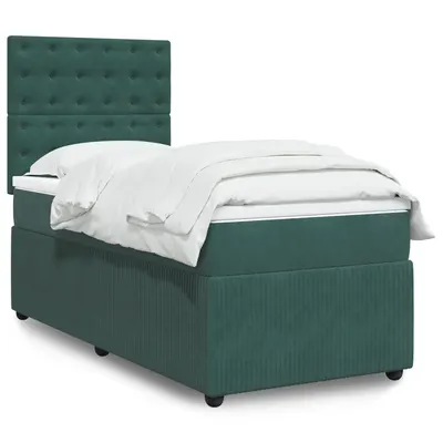 Gossi pat box spring cu saltea, verde inchis, 90x190 cm, catifea