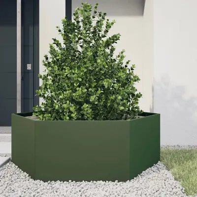 Gossi jardiniera gradina verde masliniu 138x120x45 cm otel hexagonal