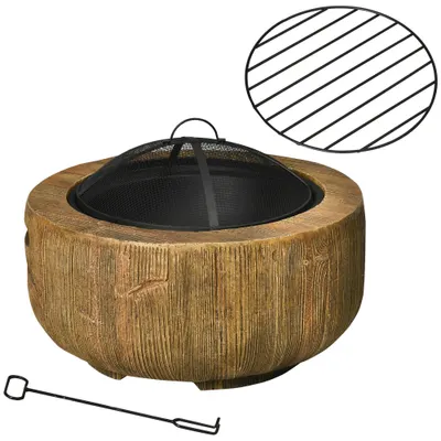 Outsunny Tăviță de foc în design ciot de copac, plasă anti-scântei, grilă pentru cărbune, cârjă, Ø61,5 x 39 cm | Aosom Romania