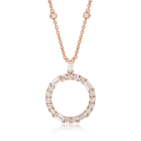 Lant cu pandantiv cerc din aur roz cu diamante baguette si rotunde de 1.38ct