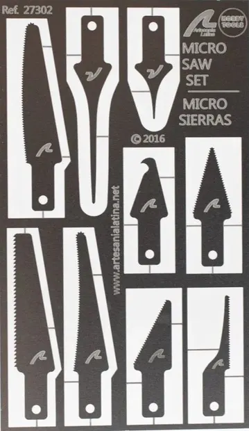 Set de ferăstraie mici și aplicator pentru lipici cianoacrilat pentru cuțite Artesania Latina, nr. 1 și nr. 5