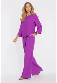 Pantaloni palazzo cu talie elastica si buzunare - concept A trois - Lavanda - Violet