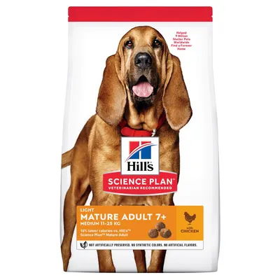 Hills SP CANINE MATURE LIGHT MED CHK, hrana uscata pentru caini adulti de talie medie, light, cu pui, 14 KG