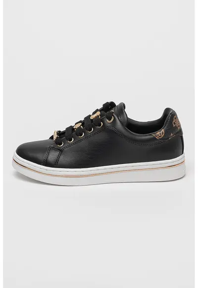 Pantofi sport din piele ecologica cu model logo - Negru