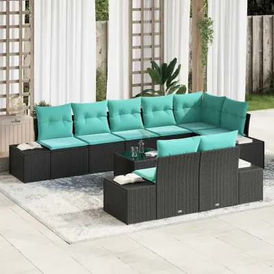 vidaXL Set de canapele pentru grădină Negru și Turcoaz Rattan poli