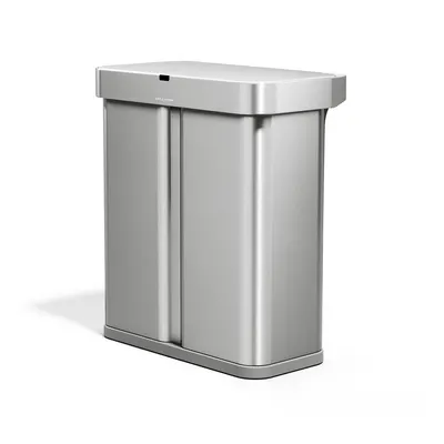 Coș de gunoi argintiu pentru reciclare/cu senzori de deschidere 34+24 l din oțel Dual Sensor – simplehuman
