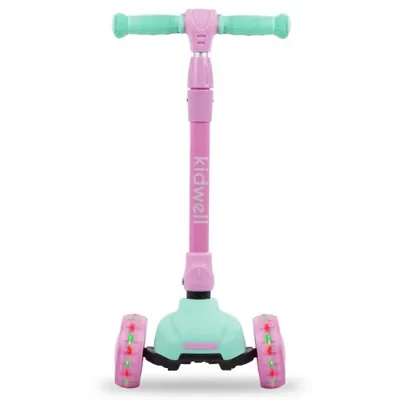 Trotineta Kidwell Jax Mint Pink cu 3 roti, pliabila, reglabila, din aluminiu, greutate admisa 50 kg, varsta 3 ani+