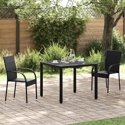 vidaXL Scaune de exterior, stivuibile, 2 buc., poliratan, negru