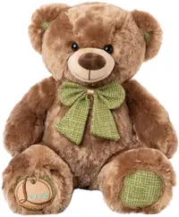 Jucărie de pluș Amek Toys - Brown bear with a green ribbon, 40 cm