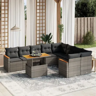 Gossi set mobilier de gradina cu perne, 10 piese, gri, poliratan