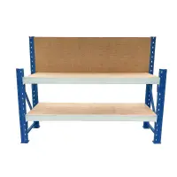 Masa de lucru industriala cu panou din placaj L1000 x D600 x H1000/1500mm -200kg/nivel BLUE &amp; WHITE