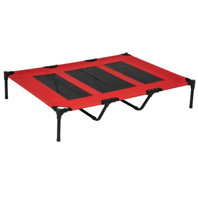 PawHut Pătuț pentru Câini Înălțat cu Geantă de Voiaj și Picioare Antiderapante, 122x92x23 cm, Roșu | Aosom Romania
