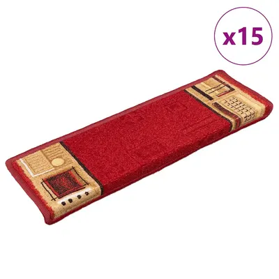 vidaXL Covorașe scări autoadezive, 15 buc., roșu, 65x21x4 cm