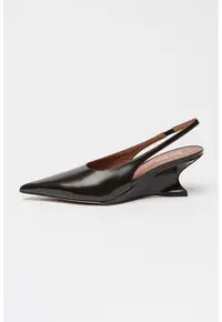 Pantofi sligback de piele Nina - Maro inchis