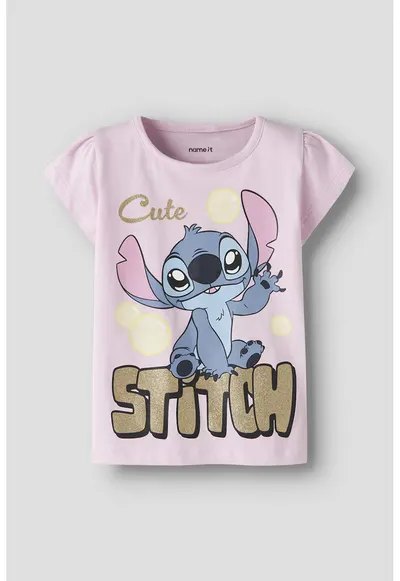 Tricou cu imprimeu Stitch - Roz bombon/Auriu antichizat