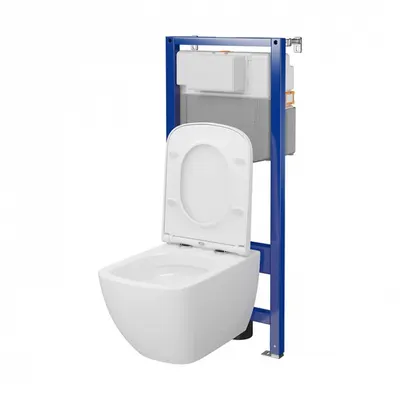 Set rezervor wc incastrat cu vas Wc patrat si capac duroplast alb, Cersanit Zen