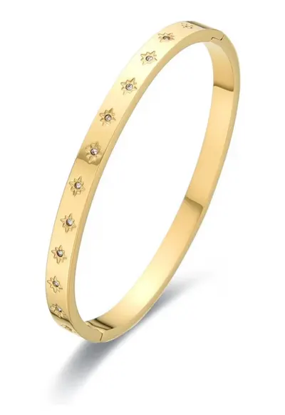 Bratara aurie - tip bangle - din otel inoxidabil - suflata cu aur 18k - cu zirconii - Arlena C7
