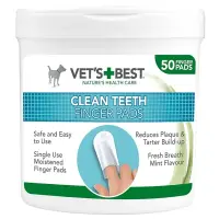 VET'S BEST Clean Teeth Finger, șervețele igienă orală câini, anti-tartru, împrospătarea respirației, Mentă, cutie, 50buc
