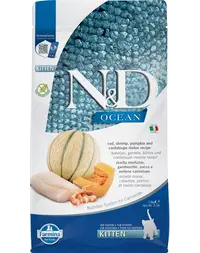 FARMINA N&amp;D Ocean Hrana uscata pentru pisoi, pisici gestante si care alapteaza, cu cod, creveți, dovleac si pepene galben - 1,5 kg