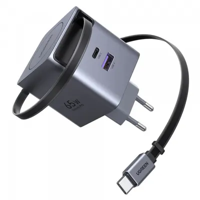 Incarcator Retea Cu Cablu USB-C UGREEN X615, 65W, 3A, 1 x USB-A - 1 x USB-C, Gri