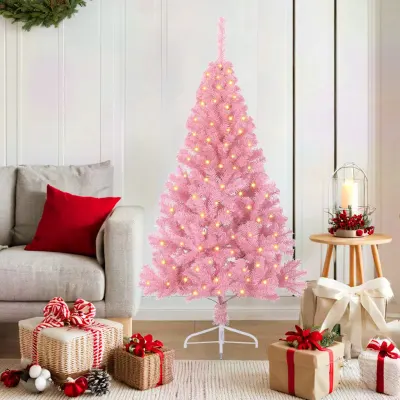 vidaXL Pom de Crăciun artificial pre-iluminat Roz 150 cm PVC