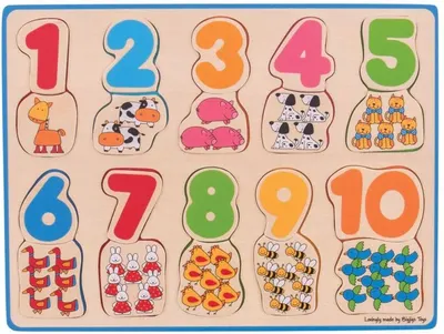 Puzzle din lemn Bigjigs - Potrivirea numerelor și culorilor