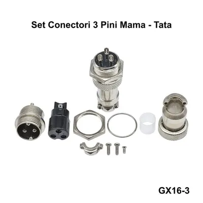 Set Conector Incarcator GX 3 Pini, Tip Aviator, (mama-tata GX16) Engros