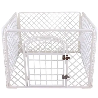 Tarc animale companie, portabil, 4 panouri, usa cu inchidere dubla, 85x85x60 cm, alb