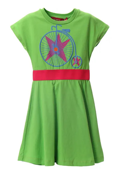 Rochie de bumbac cu insertie contrastanta - Verde