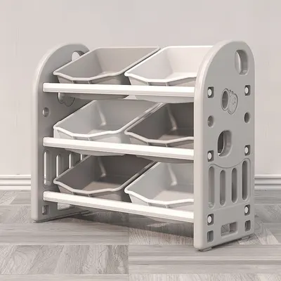 Organizator pentru jucarii Nichiduta Garden Butterfly Grey, cu 3 nivele si 6 cutii depozitare, margini rotunjite, 77x66x32 cm