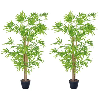 Outsunny Lot de 2 bambusi artificiali Inaltime 1,5 m 644 Frunze dense realiste Ghiveci Inclus Negru cu Lichen Verde | Aosom Romania
