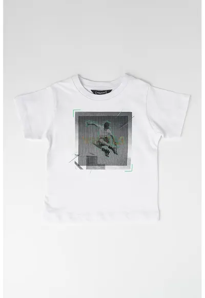 Tricou de bumbac cu decolteu la baza gatului - Alb/Negru