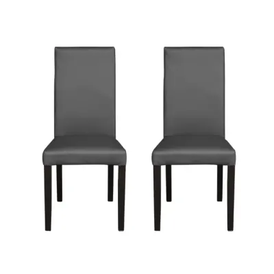 Set 2 scaune living TEO, picioare lemn wenge, piele ecologica gri, 46x60x98 cm