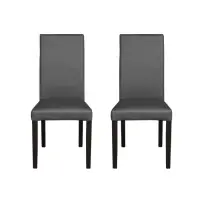 Set 2 scaune living TEO, picioare lemn wenge, piele ecologica gri, 46x60x98 cm
