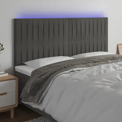 vidaXL Tăblie de pat cu LED, gri închis, 160x5x118/128 cm, catifea
