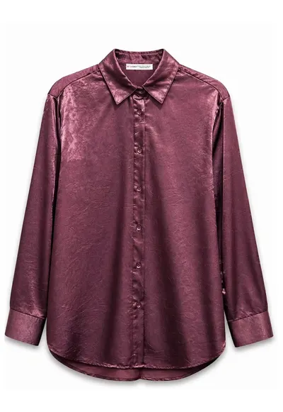 Camasa dama - camasa din satin - casual - rosu burgund - maneca lunga - 100% poliester