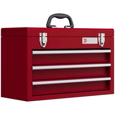 DURHAND Cutie pentru scule cu 3 sertare, compartiment superior, încuietori din oțel, mâner, 51x22x32 cm, Roșu | Aosom Romania
