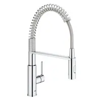 Baterie bucatarie Grohe Get 30361000, 3/8, monocomanda, pipa inalta, dus extractabil, cartus ceramic, pivotanta, anti-calcar, Argintiu