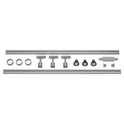Iluminat decorativ pe sina, PURI TRACK Melodii GU10, gri cu trei capete, gri-argintiu, inclusiv. 2x1 m 240V pista, 3x Puri capete de lampa, conectori lungi, 2 capace de capat, inel 3x deco, lampa 3x LED GU10